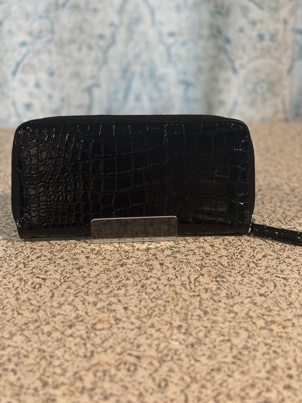 Anne Klein Mob Wife Black Crocodile Embossed Faux Leather Women’s Wallet